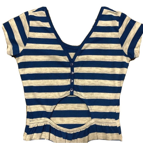 Planet Gold Junior’s Short Sleeve Hi-Low Hem Striped Blue & Light Grey Dress XS - Picture 5 of 8